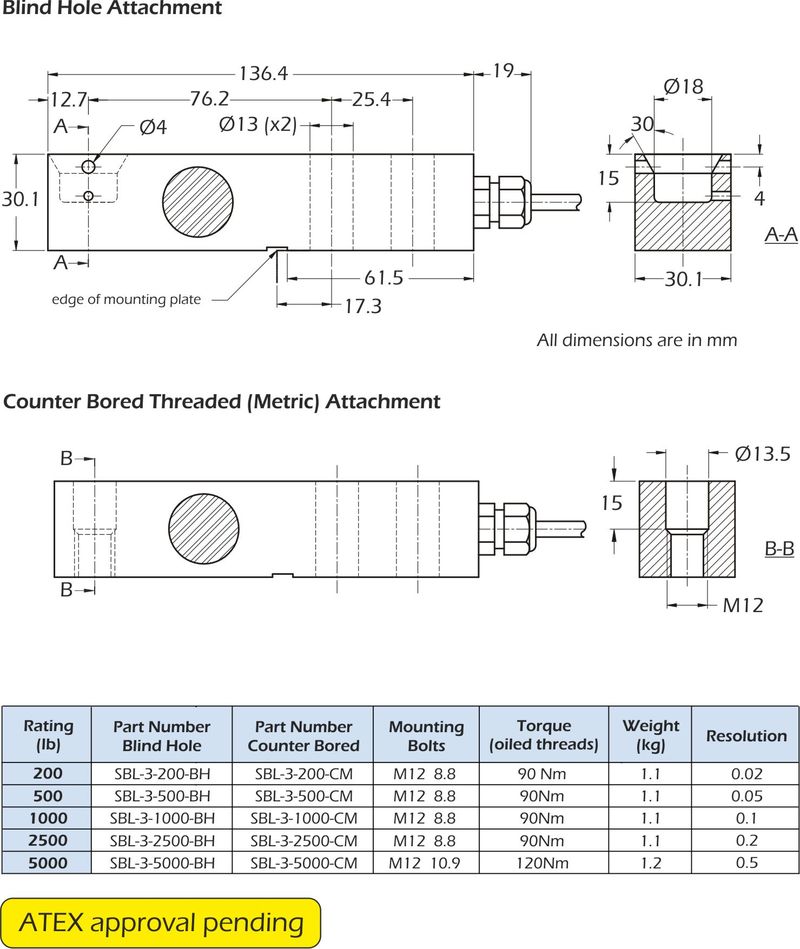 ️ SBL-3 Stainless Steel Shear Beam Load Cell