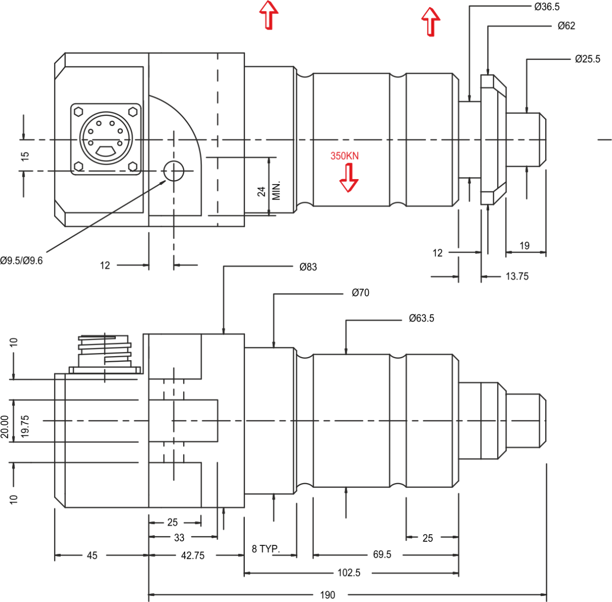 lcm2207 load pin dimensions