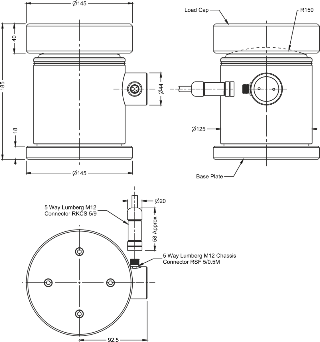 lcm4348 250te cmpression load cell dimensions