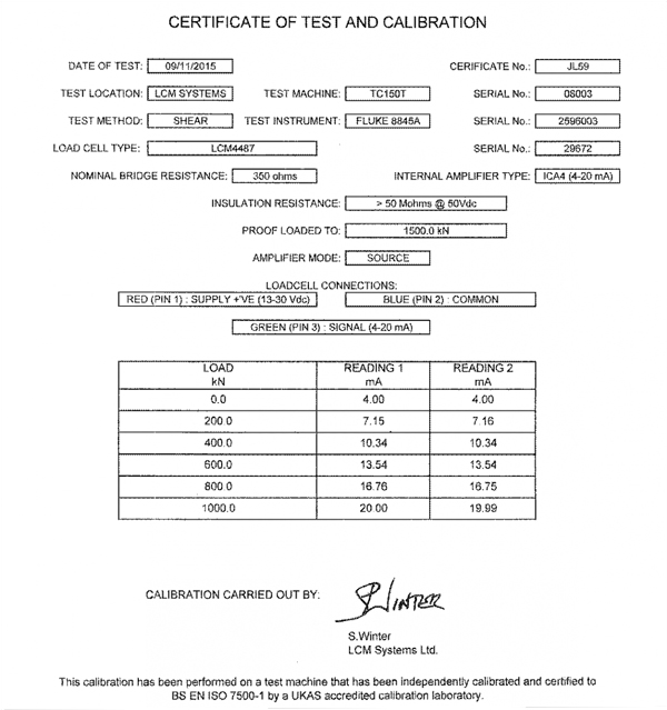 lcm4487 load pin calibration certificate