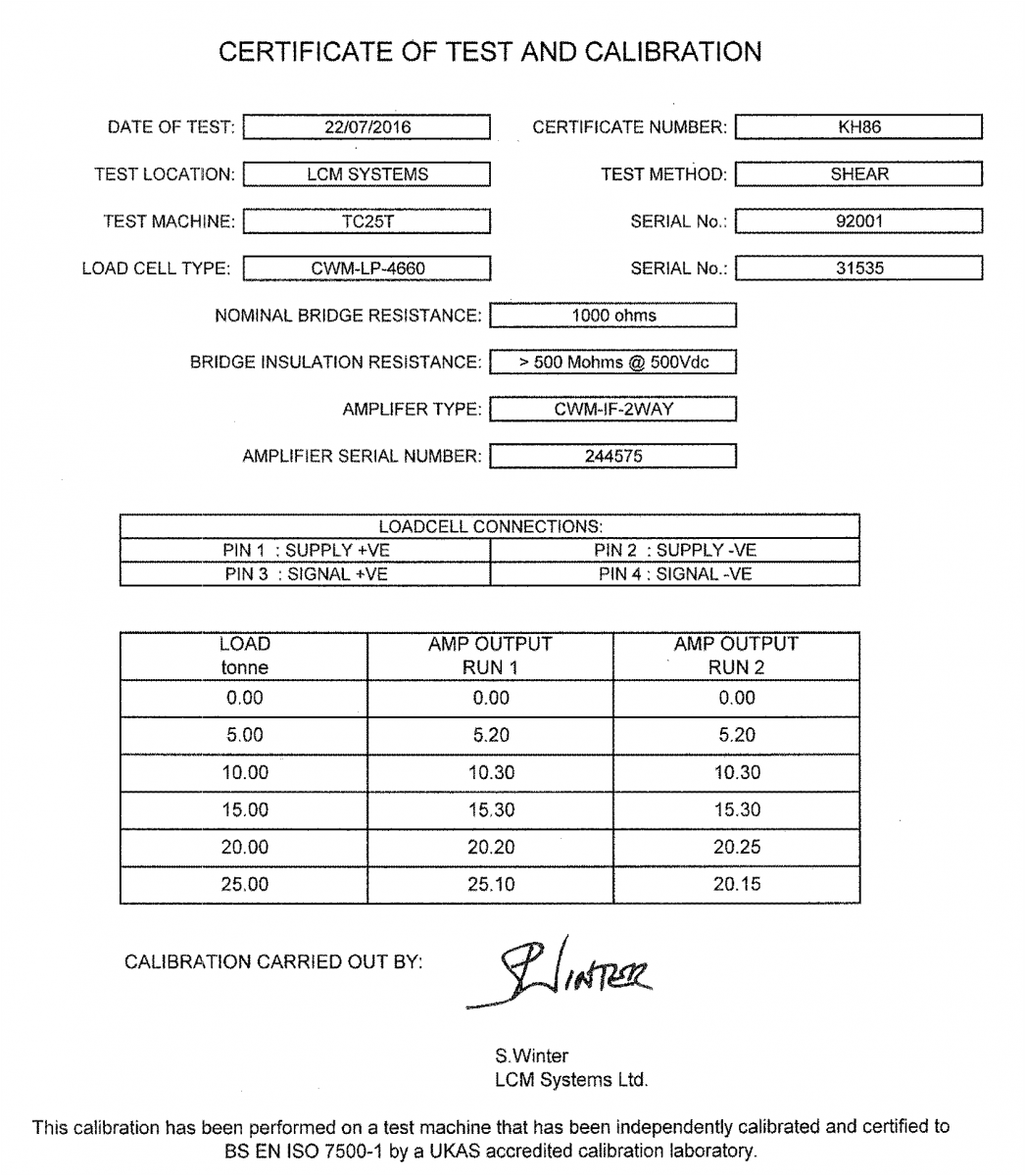 lcm4660 load pin calibration certificate